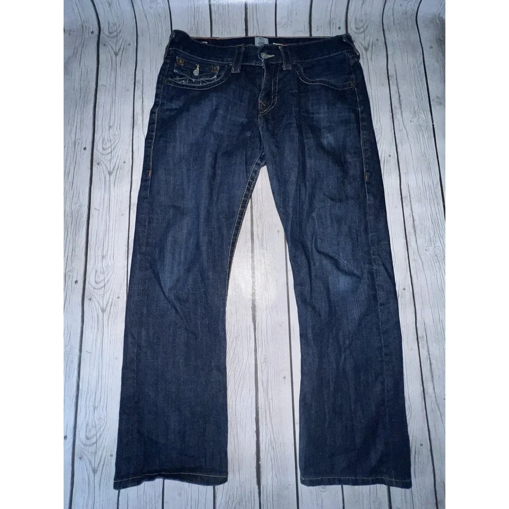 True Religion Jeans Men's Size 32x27 Straight Leg Blue Denim Flap Pockets